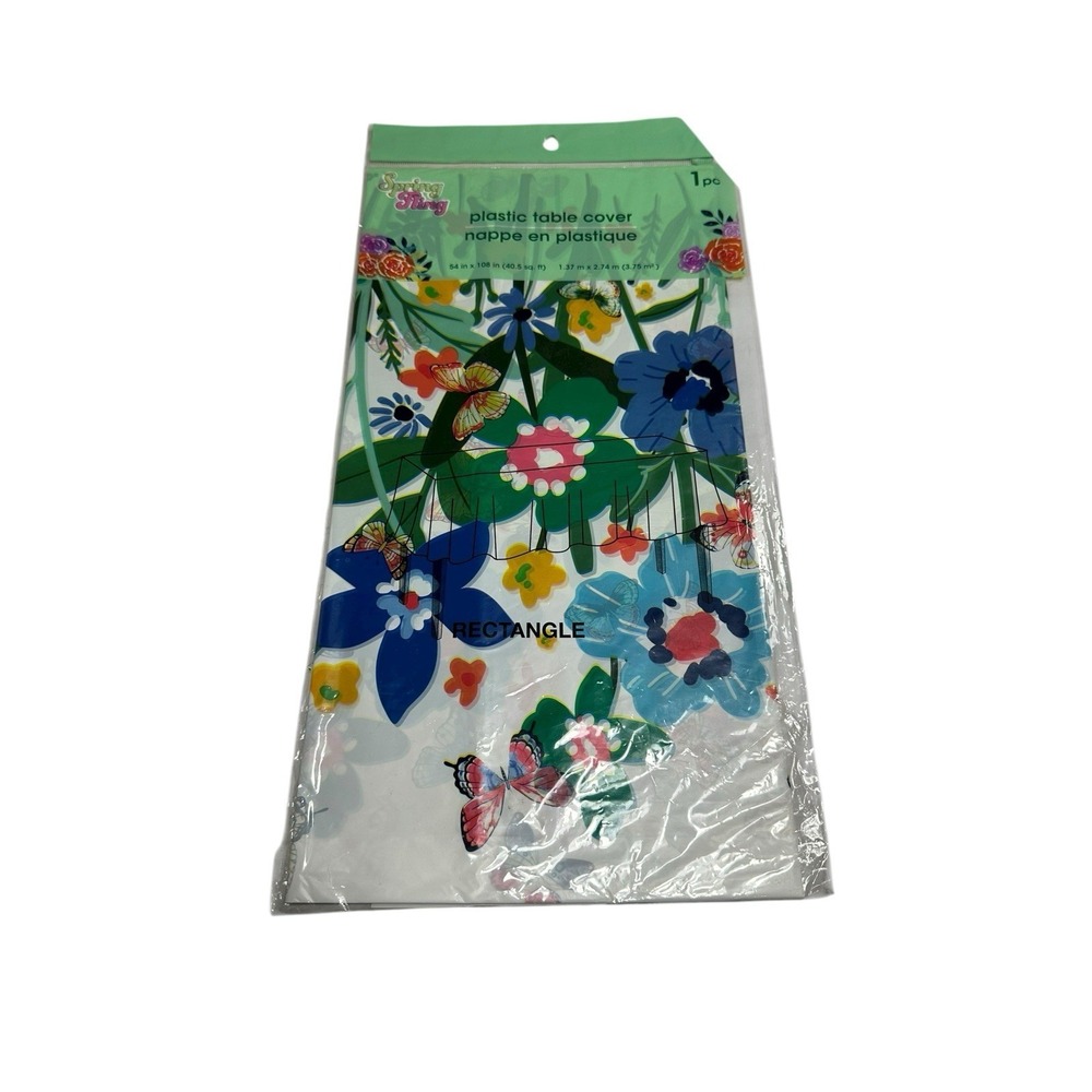 spring fling plastic table cover 54x108 inches‎ rectangle flowers butterflies